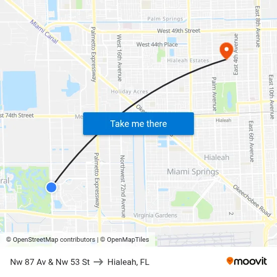 Nw 87 Av & Nw 53 St to Hialeah, FL map