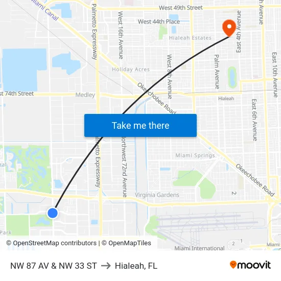 Nw 87 Av & Nw 33 St to Hialeah, FL map