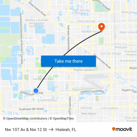 Nw 107 Av & Nw 12 St to Hialeah, FL map