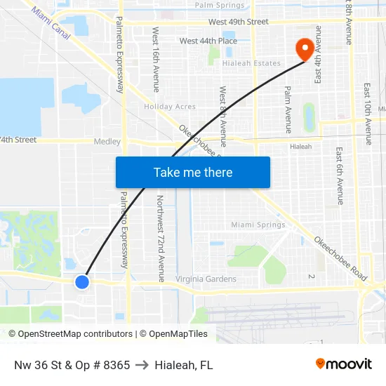 Nw 36 St & Op # 8365 to Hialeah, FL map