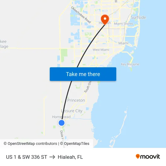 Us 1 & Sw 336 St to Hialeah, FL map