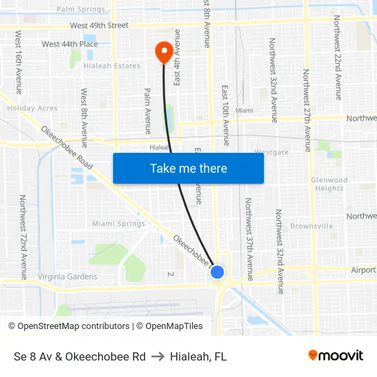 Se 8 Av & Okeechobee Rd to Hialeah, FL map