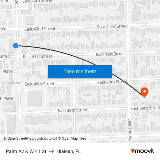 Palm Av & W 41 St to Hialeah, FL map
