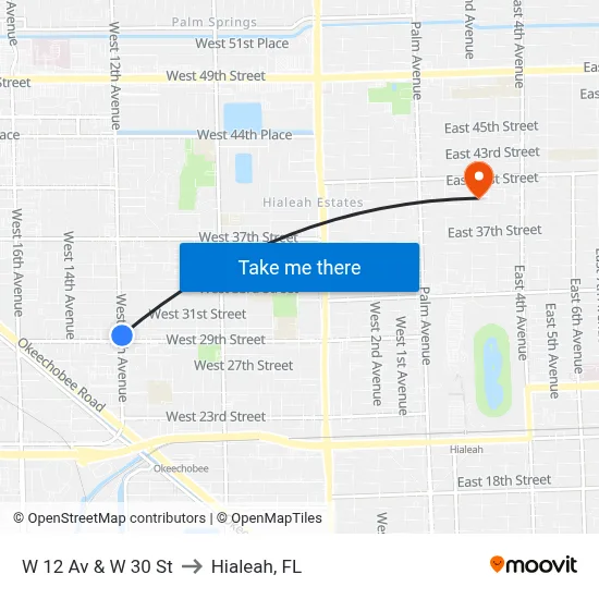 W 12 Av & W 30 St to Hialeah, FL map