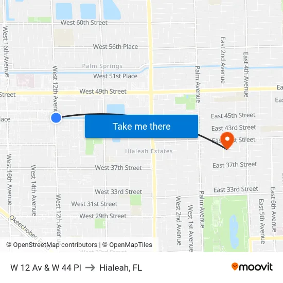 W 12 Av & W 44 Pl to Hialeah, FL map