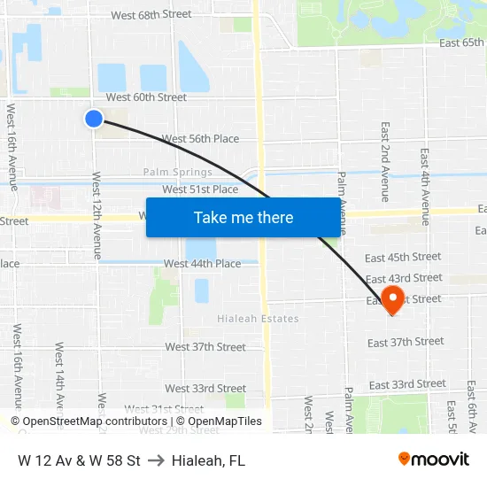 W 12 Av & W 58 St to Hialeah, FL map