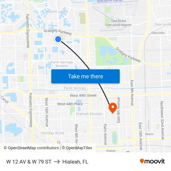 W 12 Av & W 79 St to Hialeah, FL map