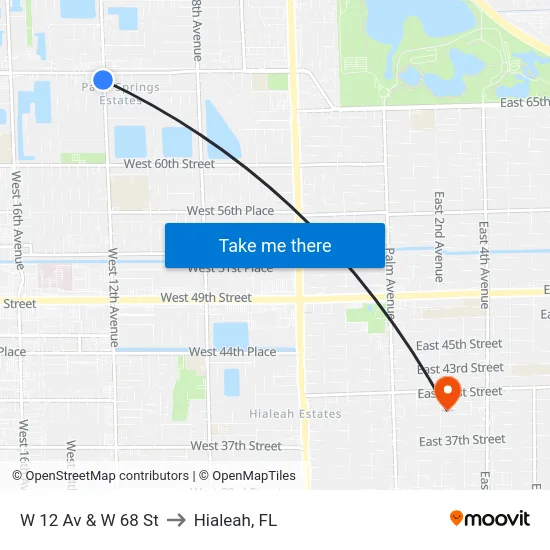 W 12 Av & W 68 St to Hialeah, FL map