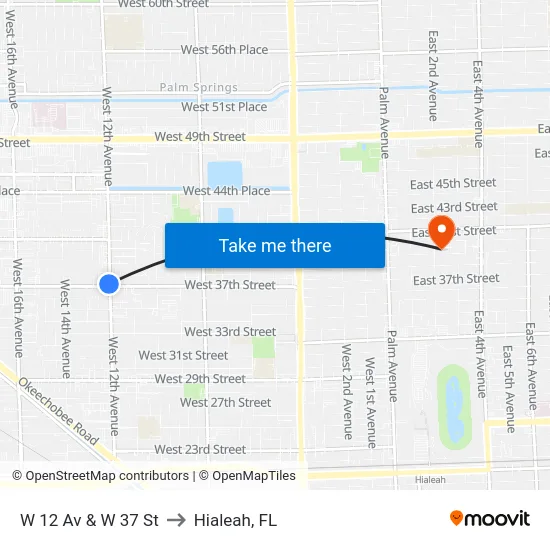 W 12 Av & W 37 St to Hialeah, FL map