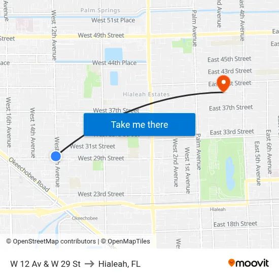 W 12 Av & W 29 St to Hialeah, FL map