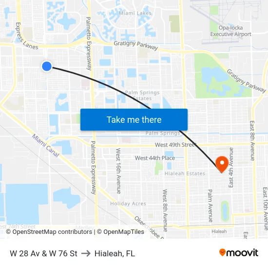 W 28 Av & W 76 St to Hialeah, FL map