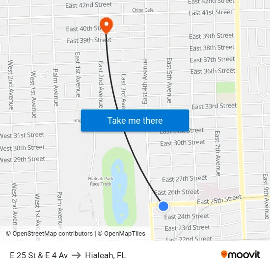 E 25 St & E 4 Av to Hialeah, FL map
