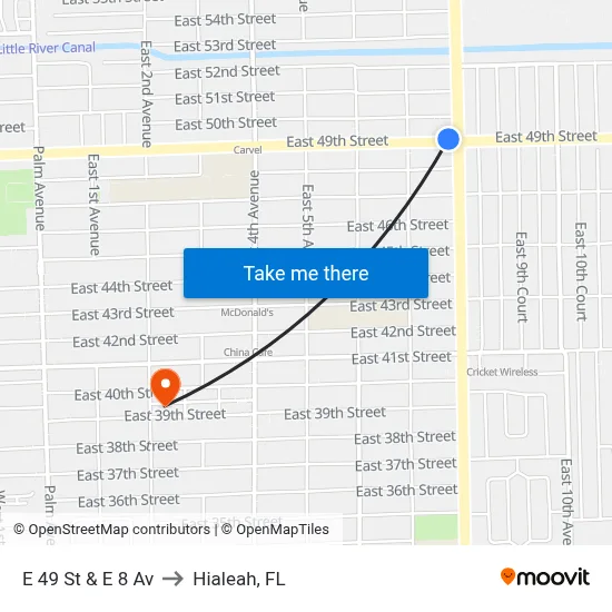 E 49 St & E 8 Av to Hialeah, FL map