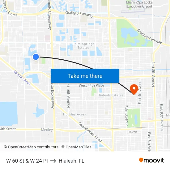 W 60 St & W 24 Pl to Hialeah, FL map