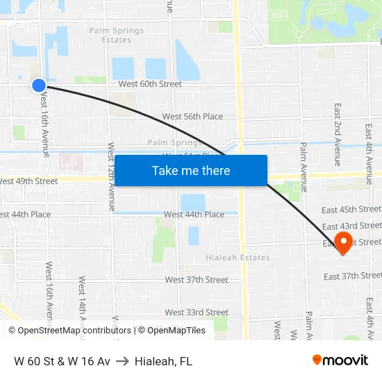 W 60 St & W 16 Av to Hialeah, FL map