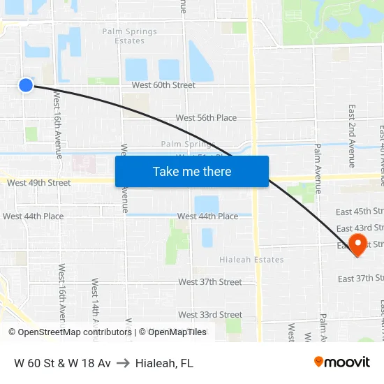 W 60 St & W 18 Av to Hialeah, FL map