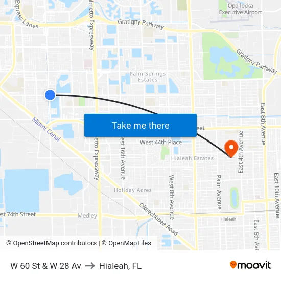 W 60 St & W 28 Av to Hialeah, FL map