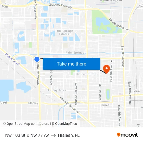 Nw 103 St & Nw 77 Av to Hialeah, FL map