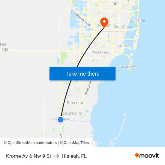 Krome Av & Nw 9 St to Hialeah, FL map
