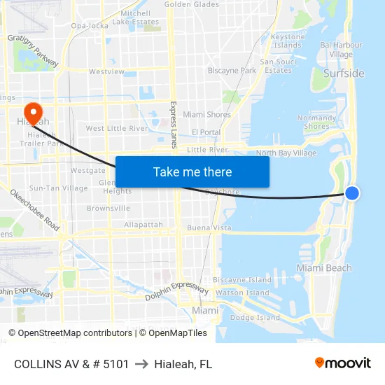 Collins Av & # 5101 to Hialeah, FL map