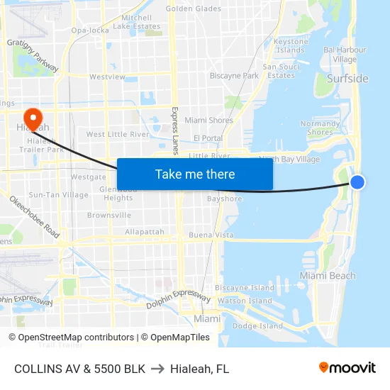 Collins Av & 5500 Blk to Hialeah, FL map