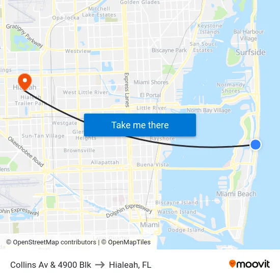 Collins Av & 4900 Blk to Hialeah, FL map