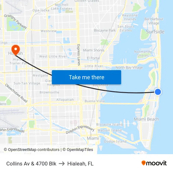 Collins Av & 4700 Blk to Hialeah, FL map