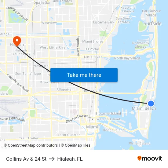 Collins Av & 24 St to Hialeah, FL map