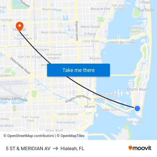 5 St & Meridian Av to Hialeah, FL map