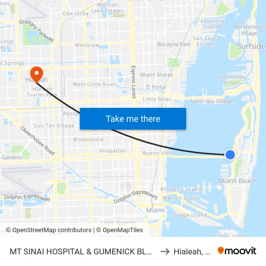 Mt Sinai Hospital & Gumenick Bldg to Hialeah, FL map