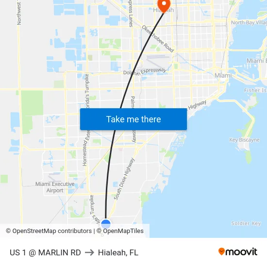 Us 1 @ Marlin Rd to Hialeah, FL map
