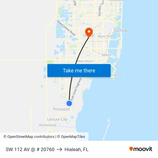 Sw 112 Av @ # 20760 to Hialeah, FL map