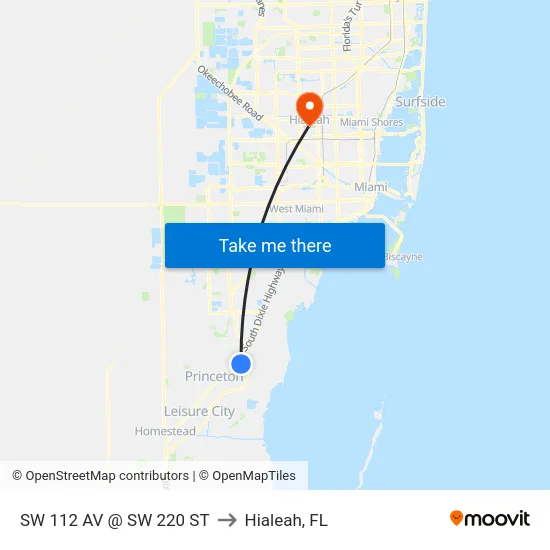 Sw 112 Av @ Sw 220 St to Hialeah, FL map