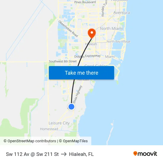 Sw 112 Av @ Sw 211 St to Hialeah, FL map
