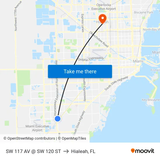 Sw 117 Av @ Sw 120 St to Hialeah, FL map