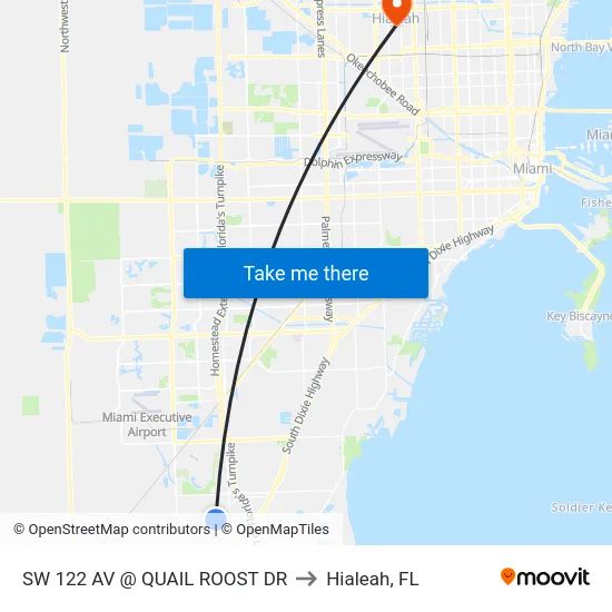 Sw 122 Av @ Quail Roost Dr to Hialeah, FL map