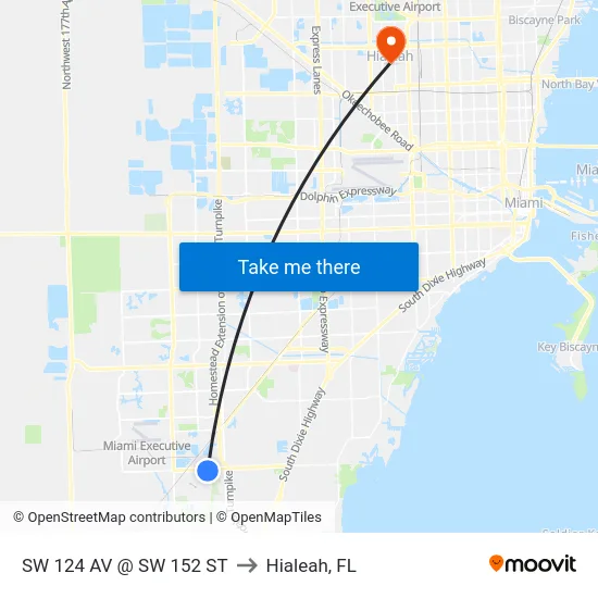 Sw 124 Av @ Sw 152 St to Hialeah, FL map