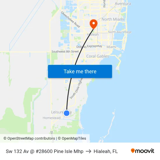 Sw 132 Av @ #28600 Pine Isle Mhp to Hialeah, FL map