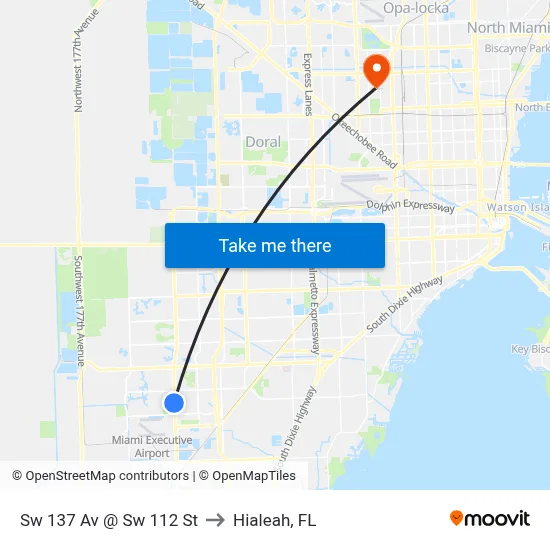Sw 137 Av @ Sw 112 St to Hialeah, FL map