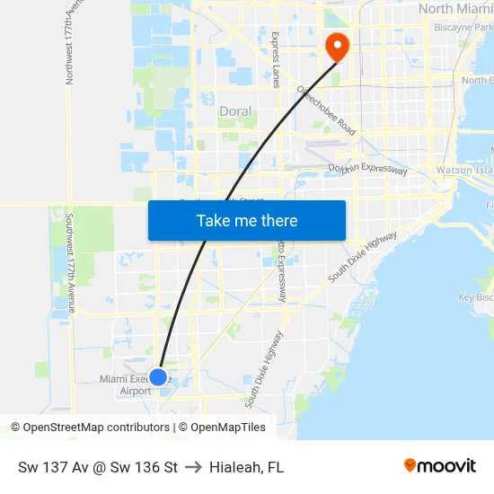 Sw 137 Av @ Sw 136 St to Hialeah, FL map