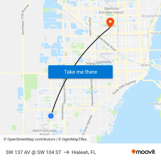Sw 137 Av @ Sw 104 St to Hialeah, FL map