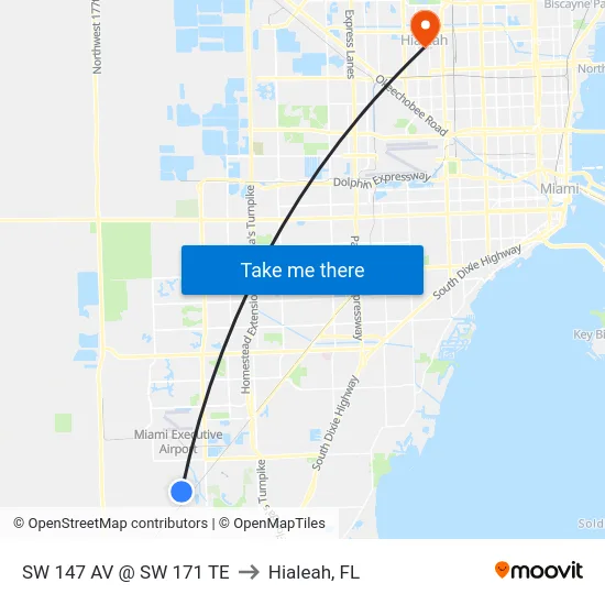 Sw 147 Av @ Sw 171 Te to Hialeah, FL map