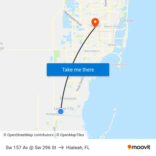 Sw 157 Av @ Sw 296 St to Hialeah, FL map