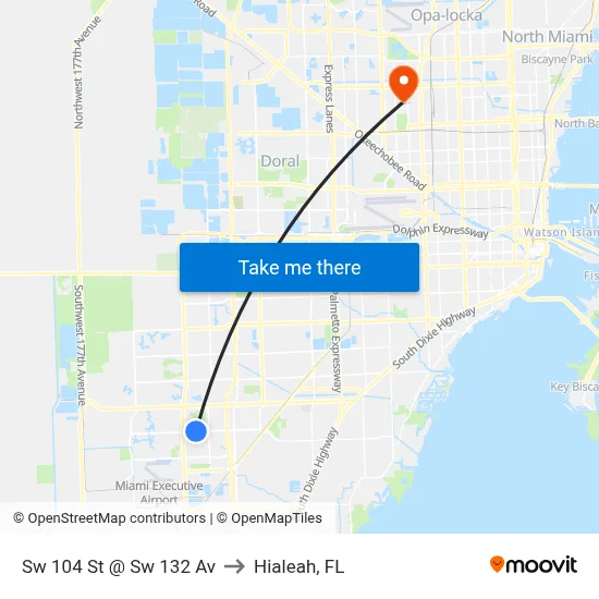 Sw 104 St @ Sw 132 Av to Hialeah, FL map