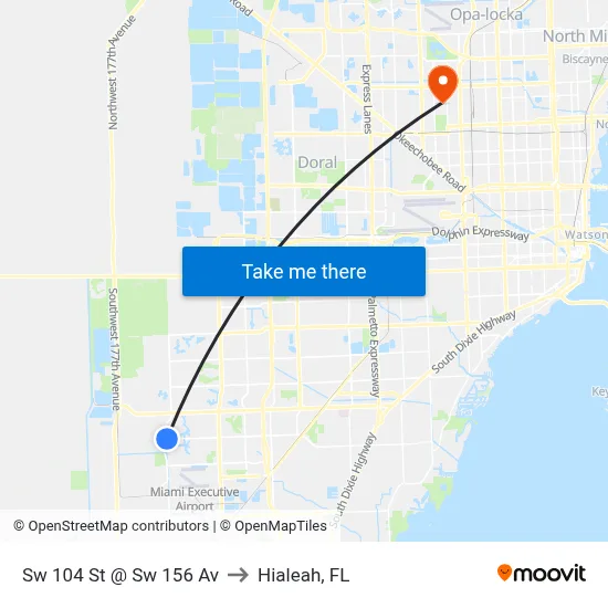 Sw 104 St @ Sw 156 Av to Hialeah, FL map