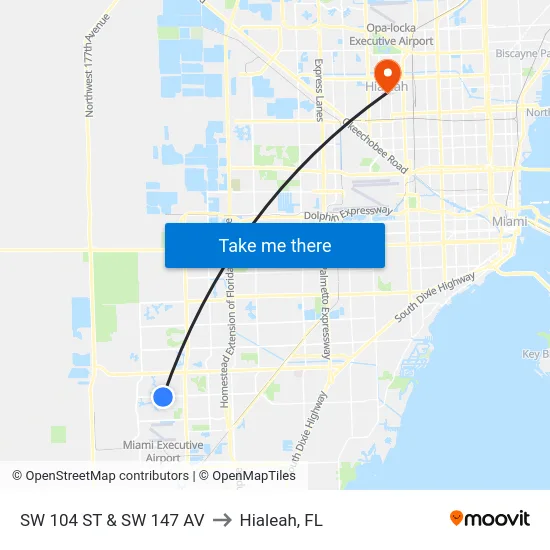 Sw 104 St & Sw 147 Av to Hialeah, FL map
