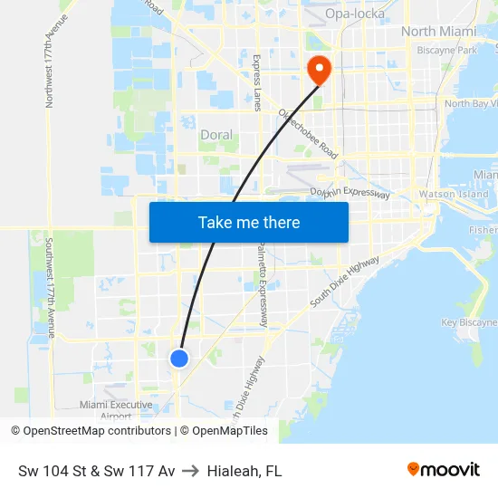Sw 104 St & Sw 117 Av to Hialeah, FL map