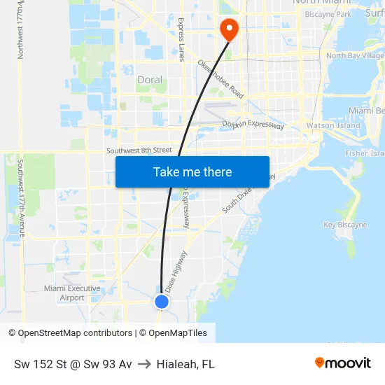 Sw 152 St @ Sw 93 Av to Hialeah, FL map