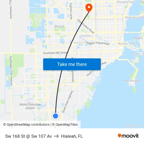 Sw 168 St @ Sw 107 Av to Hialeah, FL map