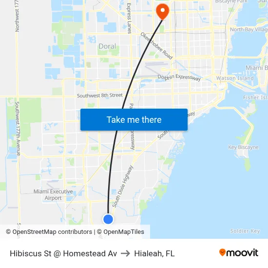 Hibiscus St @ Homestead Av to Hialeah, FL map